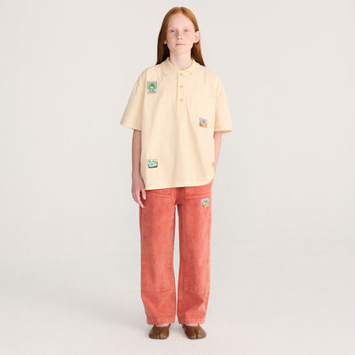 Kids Cotton Twill Taxi Saurus Tag Pants - Red