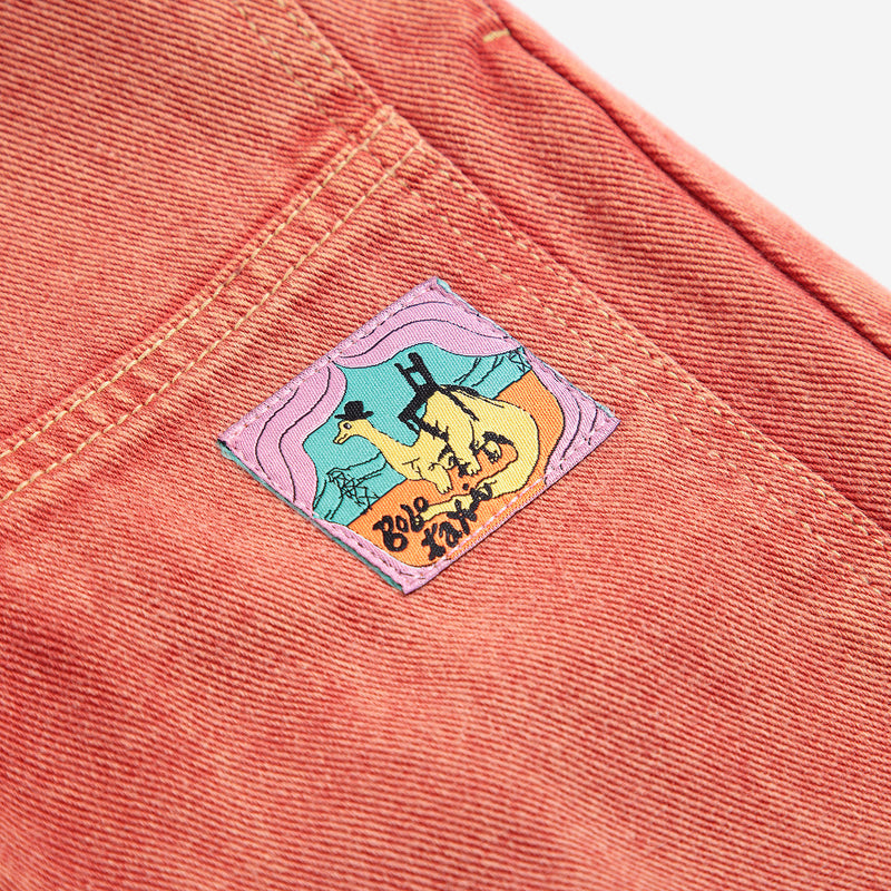 Kids Cotton Twill Taxi Saurus Tag Pants - Red