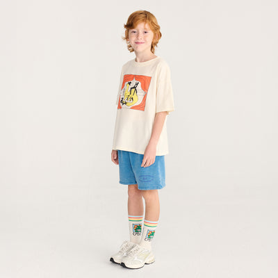 Kids Cotton Taxi Saurus T-shirt - Off White