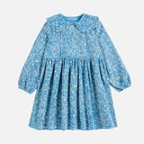 Kids Cotton Corduroy Sketchy Flowers Dress - Blue