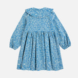 Kids Cotton Corduroy Sketchy Flowers Dress - Blue