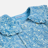 Kids Cotton Corduroy Sketchy Flowers Dress - Blue