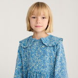 Kids Cotton Corduroy Sketchy Flowers Dress - Blue