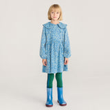 Kids Cotton Corduroy Sketchy Flowers Dress - Blue