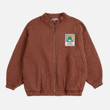 Kids Cotton Beast Tag Zipped Quilted Sweatshirt - Brown