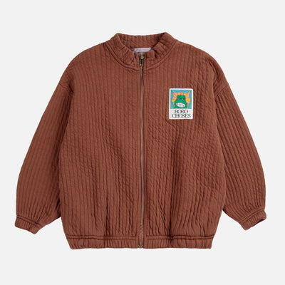 Kids Cotton Beast Tag Zipped Quilted Sweatshirt - Brown