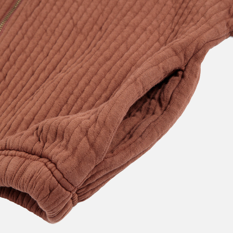 Kids Cotton Beast Tag Zipped Quilted Sweatshirt - Brown