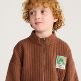Kids Cotton Beast Tag Zipped Quilted Sweatshirt - Brown