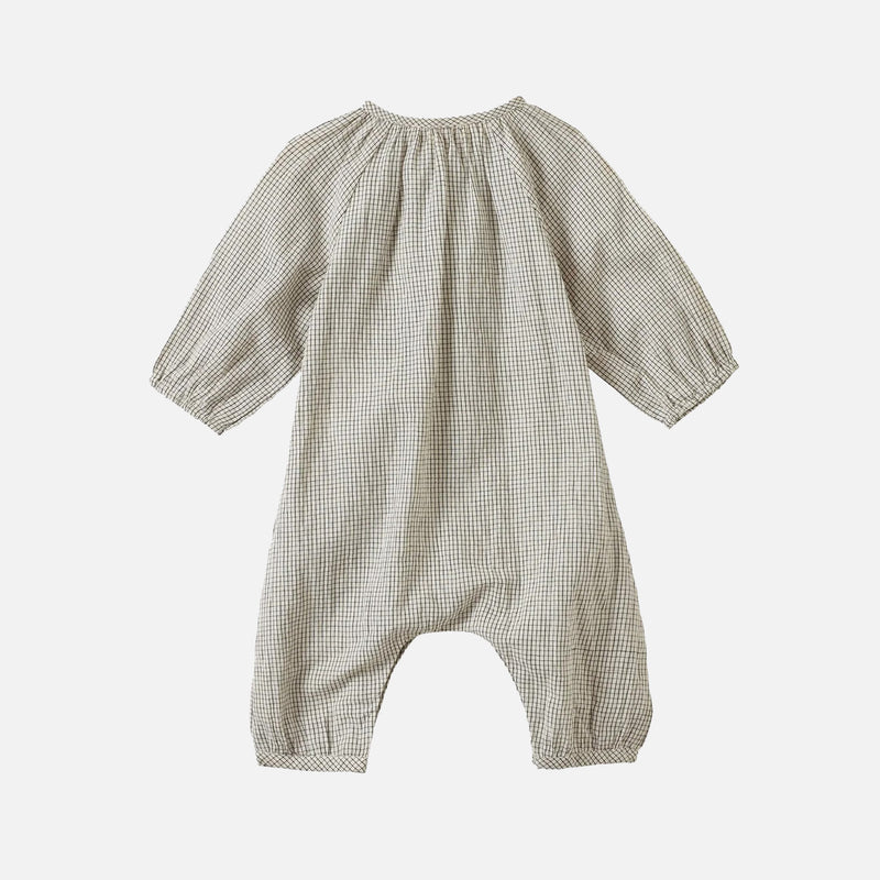 Baby Handloomed Cotton Populus Romper - Black Micro Check
