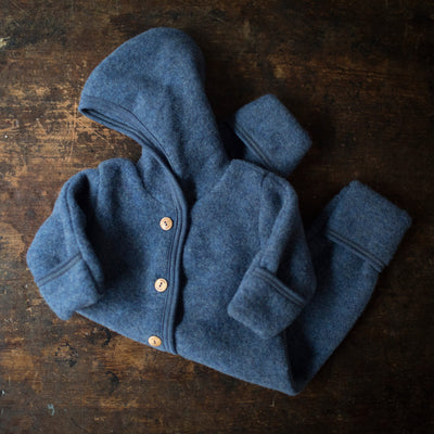 Baby Merino Wool Fleece Suit - Blue Melange
