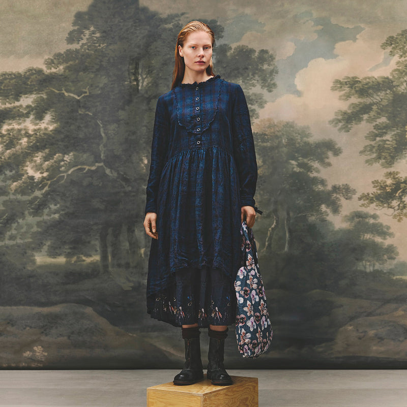 Women's Cotton/Linen Sally Dress - Blue Checked
