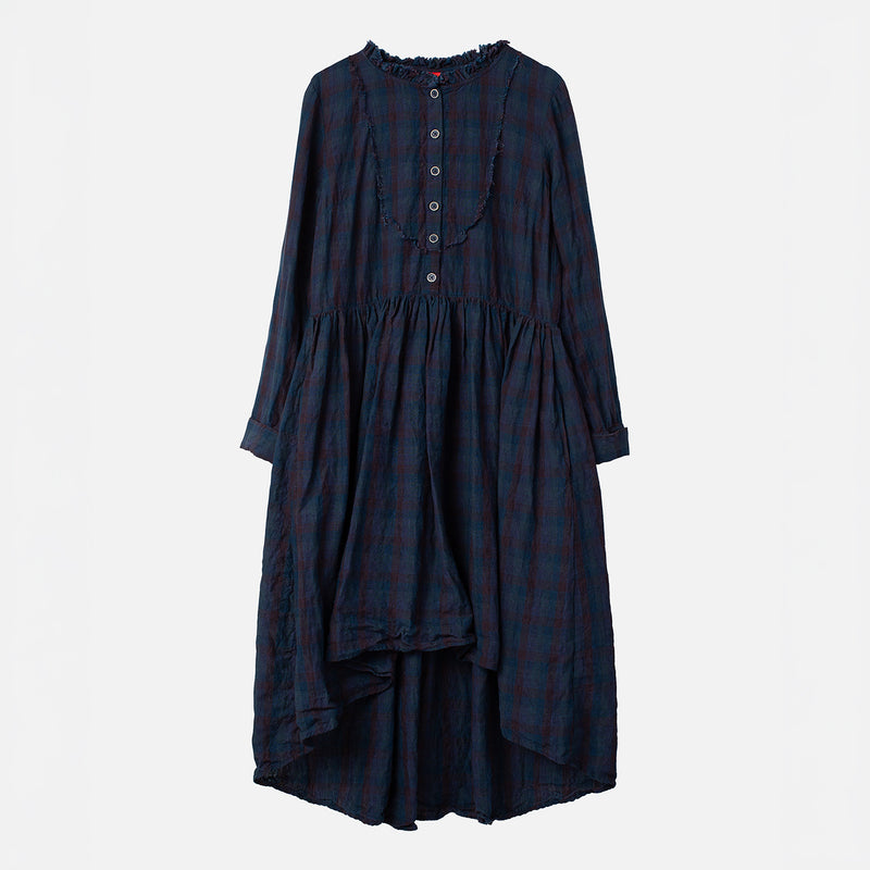 Women's Cotton/Linen Sally Dress - Blue Checked