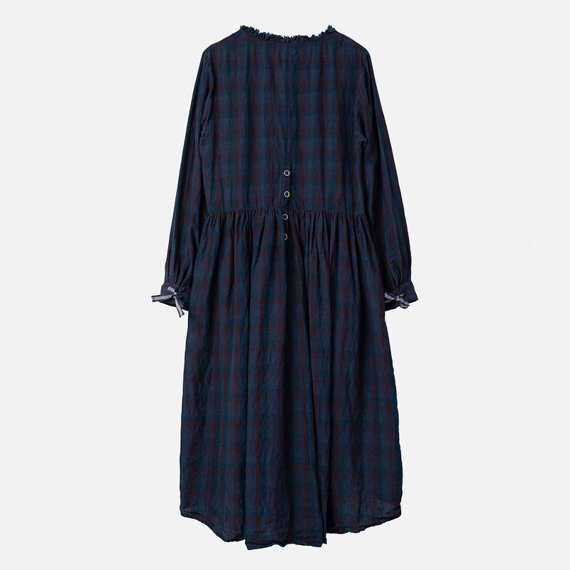Women's Cotton/Linen Sally Dress - Blue Checked
