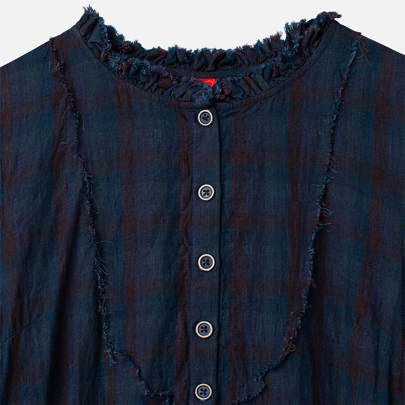 Women's Cotton/Linen Sally Dress - Blue Checked