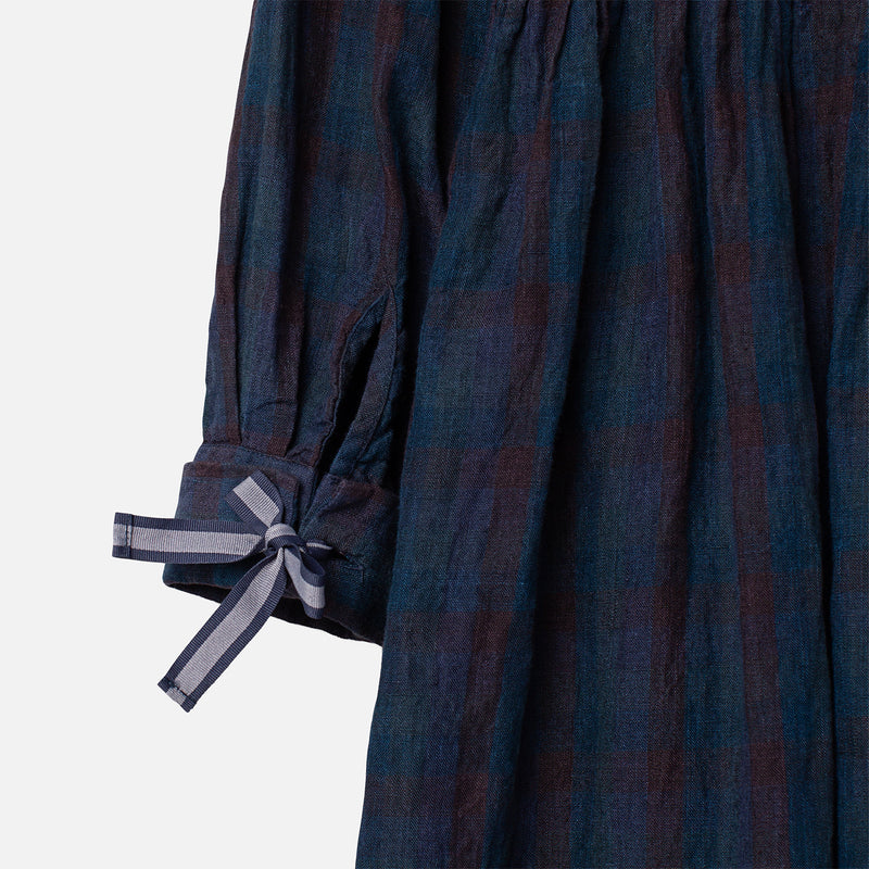 Women's Cotton/Linen Sally Dress - Blue Checked