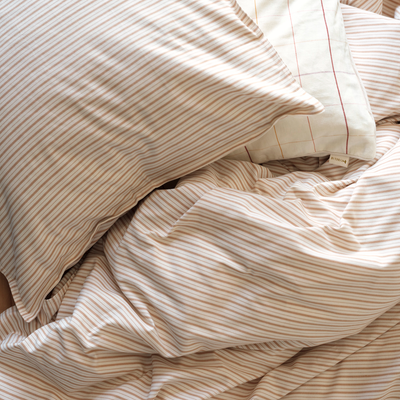 Adults Cotton Bedding - Caramel Stripes - Single - 140x200/60x63cm