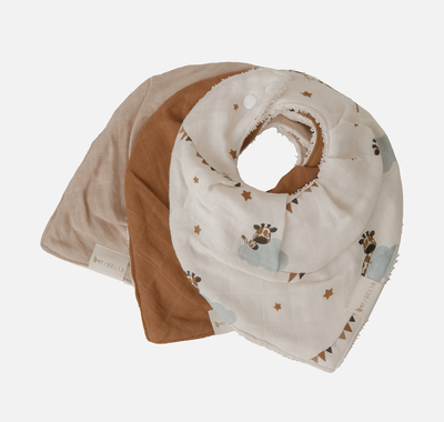 Cotton Muslin/Terry Bandana Giraffe On The Air Bib - Oxford Tan - Set of 3