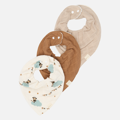 Cotton Muslin/Terry Bandana Giraffe On The Air Bib - Oxford Tan - Set of 3
