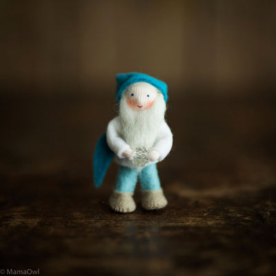 Handmade Wool Gnome Father with Crystal - White