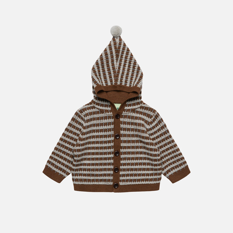 Baby Merino Wool Hooded Cardigan - Hazel Melange/Light Grey
