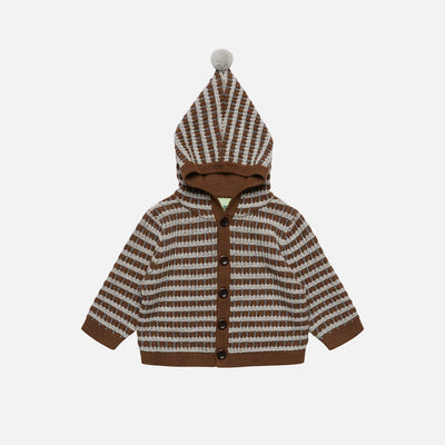Baby Merino Wool Hooded Cardigan - Hazel Melange/Light Grey