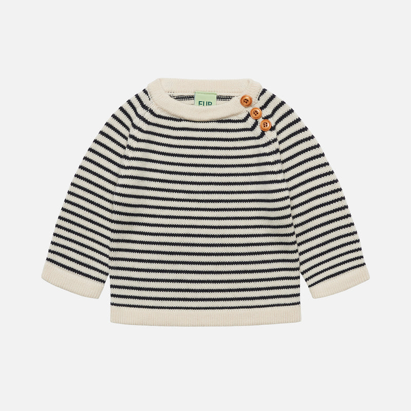 Baby Merino Wool Sweater - Ecru/Dark Navy