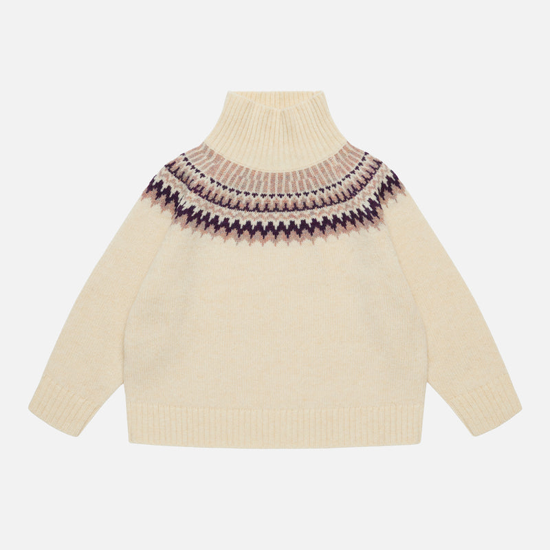 Kids Lambswool Fair Isle Sweater - Creme