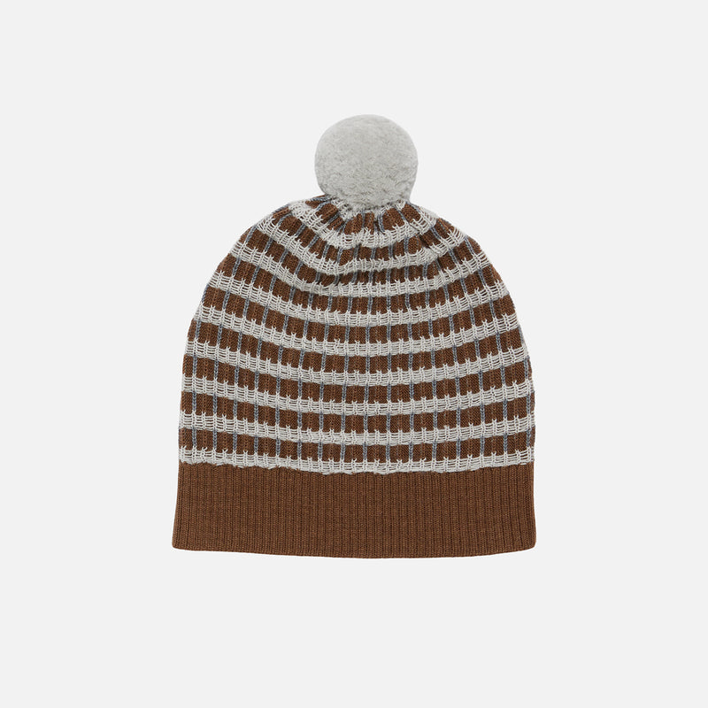 Kids Merino Wool Pom Hat - Hazel Melange/Light Grey