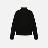 Women's Merino Wool High Neck pointelle Top - Black