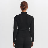 Women's Merino Wool High Neck pointelle Top - Black
