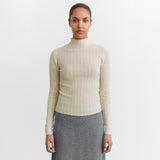 Women's Merino Wool High Neck Pointelle Top - Ecru