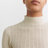Women's Merino Wool High Neck Pointelle Top - Ecru
