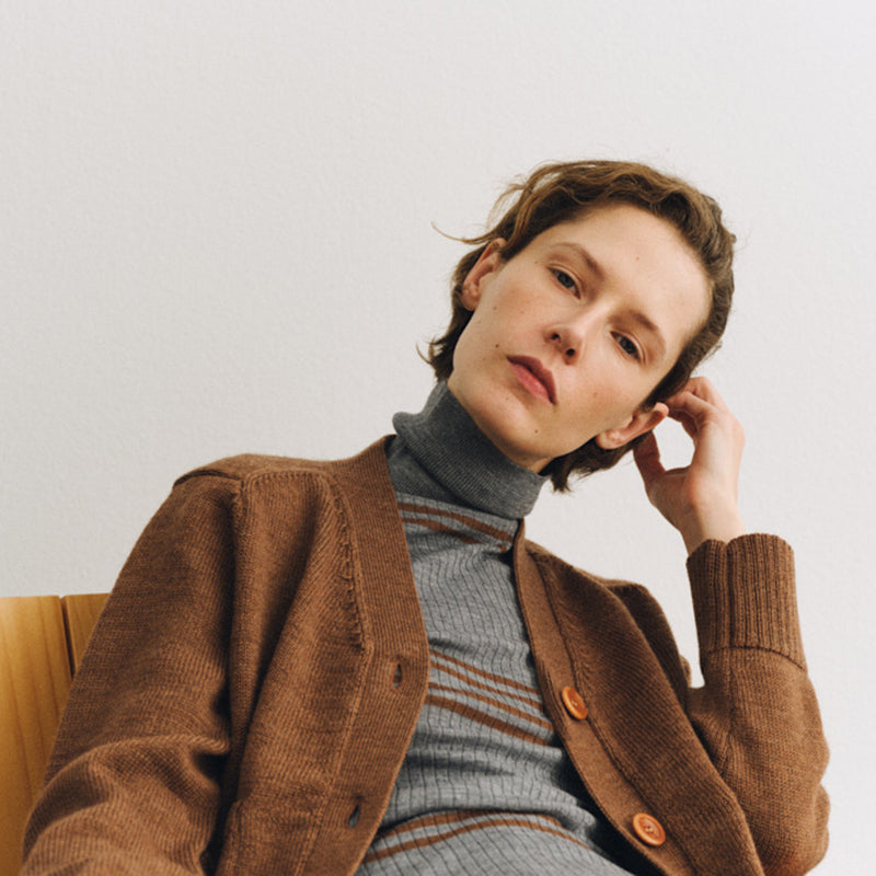 Women's Merino Wool Heavy Cardigan - Hazel Melange