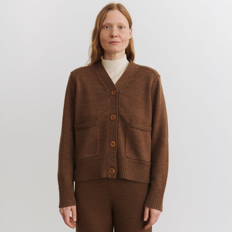 Women's Merino Wool Heavy Cardigan - Hazel Melange