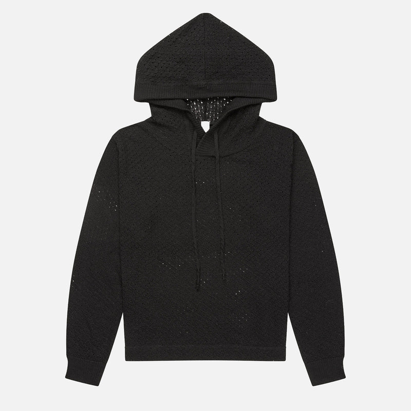 Women's Fine Wool Pointelle Berta Hoodie - Black