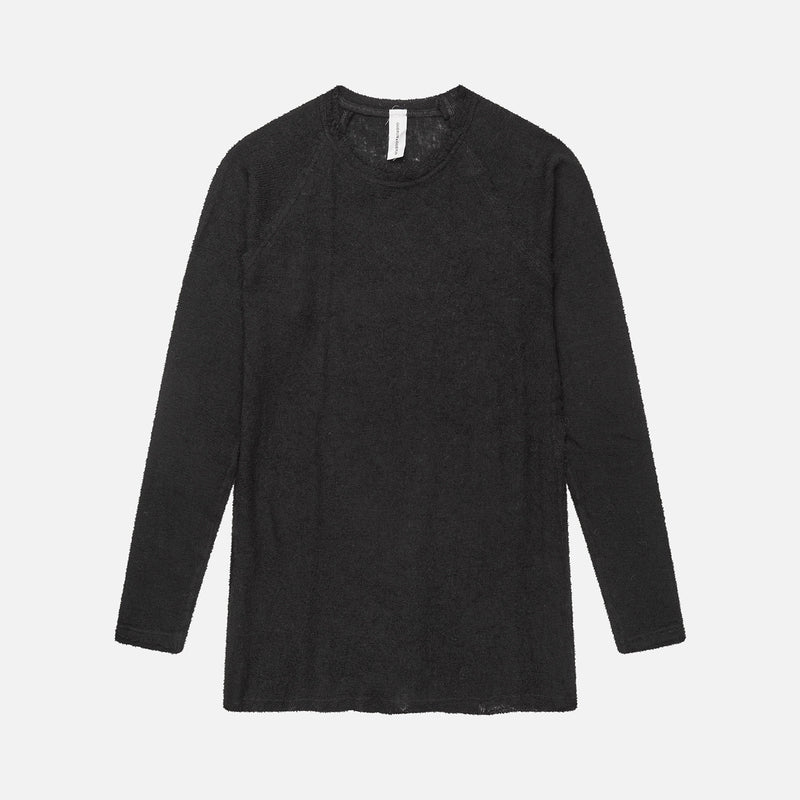 Women's Fine Wool Barba Raw Edge Long Sleeve Top - Black