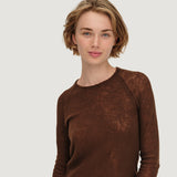Women's Fine Wool Barba Raw Edge Long Sleeve Top - Chocolate