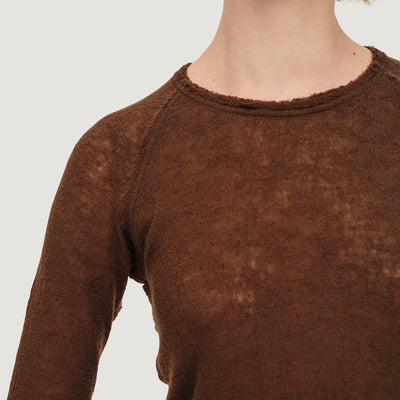 Women's Fine Wool Barba Raw Edge Long Sleeve Top - Chocolate