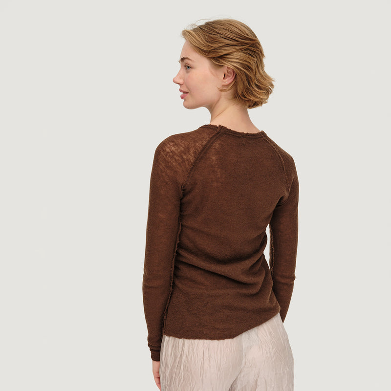 Women's Fine Wool Barba Raw Edge Long Sleeve Top - Chocolate