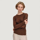 Women's Fine Wool Barba Raw Edge Long Sleeve Top - Chocolate