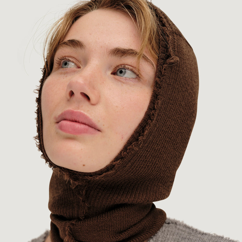 Women's Wool Bjarma Raw Edge Balaclava - Chocolate
