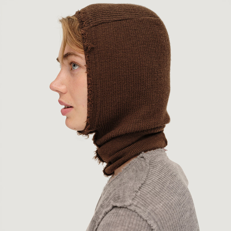 Women's Wool Bjarma Raw Edge Balaclava - Chocolate