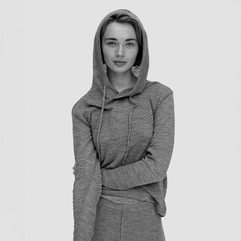 Women's Fine Wool Pointelle Berta Hoodie - Black