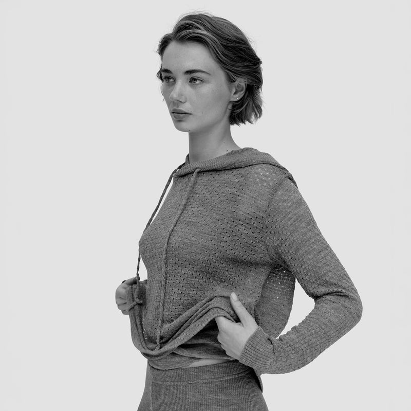 Women's Fine Wool Pointelle Berta Hoodie - Black