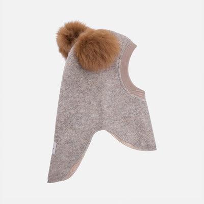 Baby & Kids Wool Felt Pom Pom Balaclava - Camel Melange