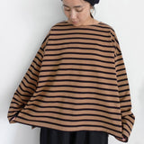 Women's Cotton Boatneck Top - Mocha/Black