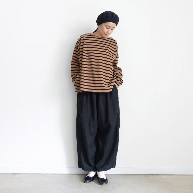 Women's Cotton Boatneck Top - Mocha/Black
