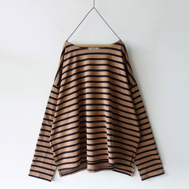 Women's Cotton Boatneck Top - Mocha/Black