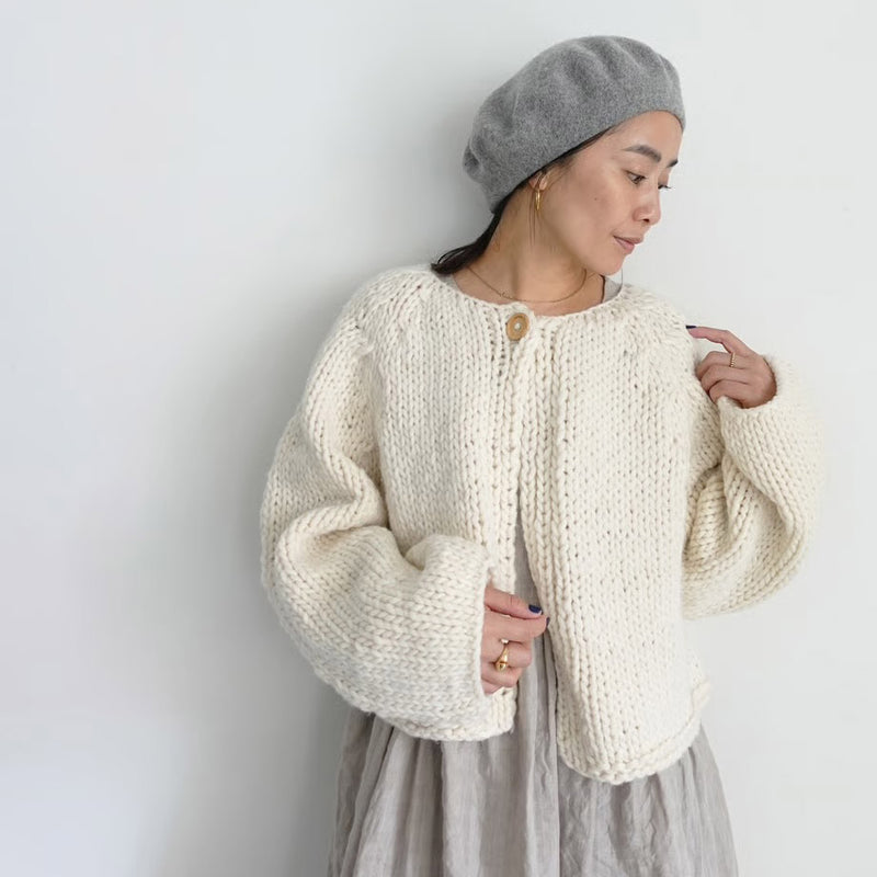 Women's Hand Knit Wool Pelu Cardigan - White