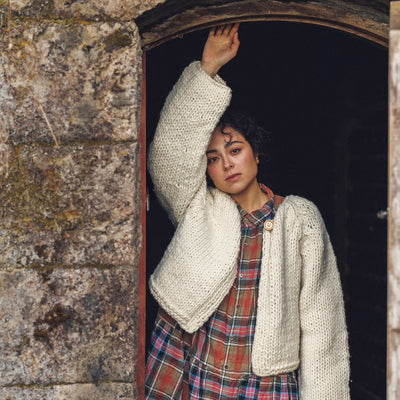 Women's Hand Knit Wool Pelu Cardigan - White